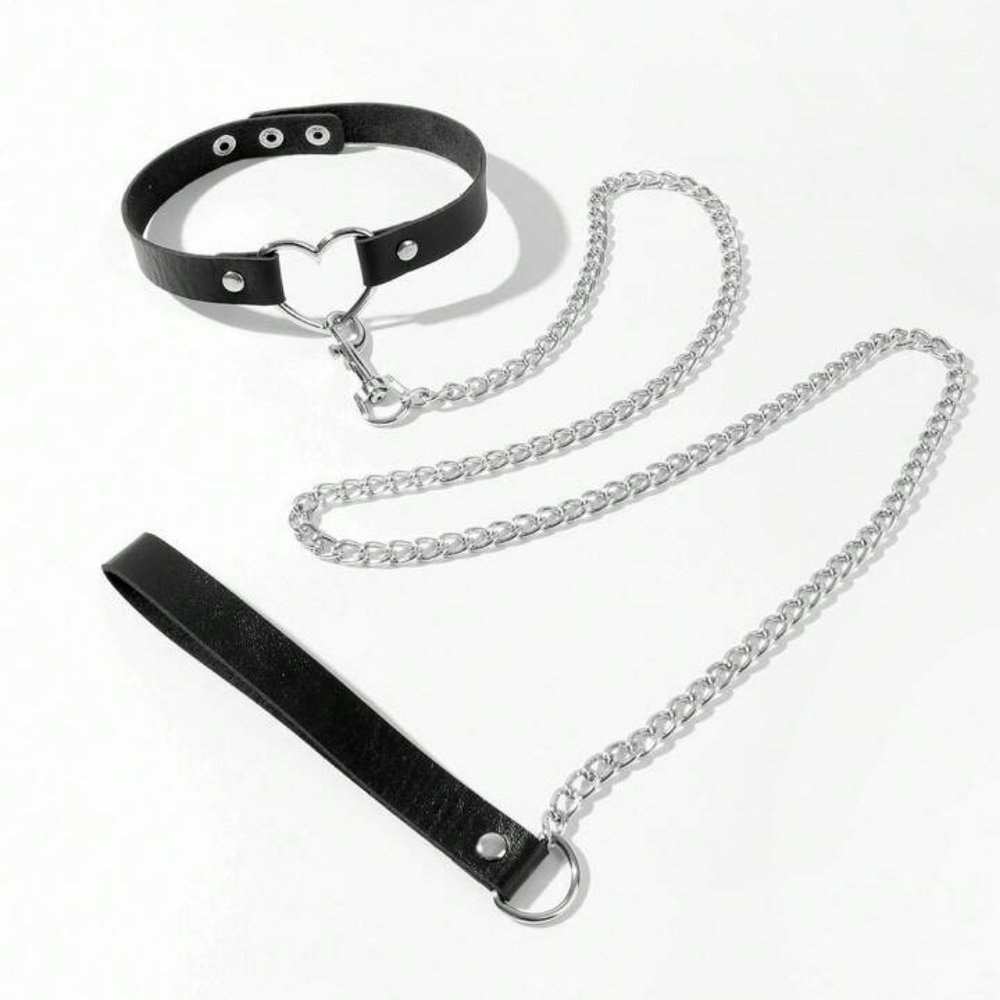 Sexy Kitty Choker with Silver Tone Chain Lead